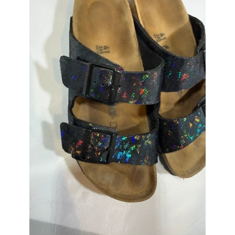 Birkenstock Arizona Black Rainbow Holographic Glitter Sandals Womens 41 L10 M8 - Picture 4 of 6